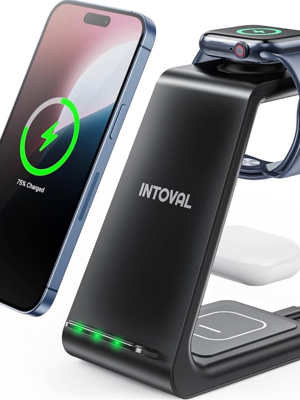 INTOVAL 3-in-1 Wireless Charging Stand - Black